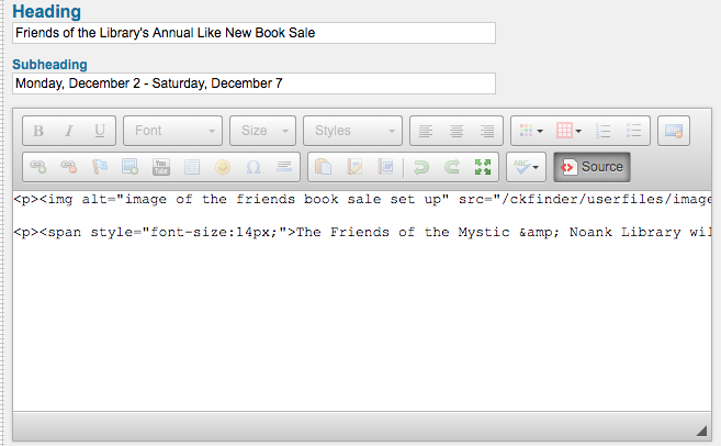 the same HTML editor once the view source code button is pressed